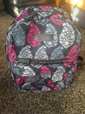 Vera Bradley Black Backpack with Pink and Gray Damask Print